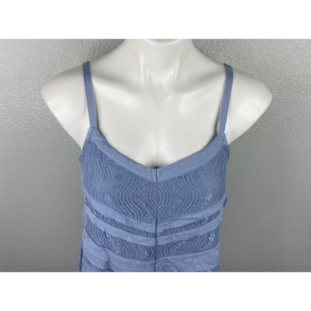 GiGiO Women Medium Blue Babydoll Top Semi Sheer Ribbed Strappy NWT - Picture 2 of 9
